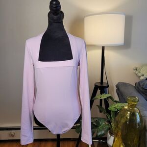 Free People Blush Pink Bodysuit Elegant Pink Long Sleeve Square Neck Size Medium